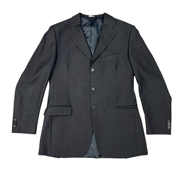 Ermenegildo Zegna Blazer Mens 40 Charcoal Black Wool Pinstripe Suit Jacket - Picture 1 of 13